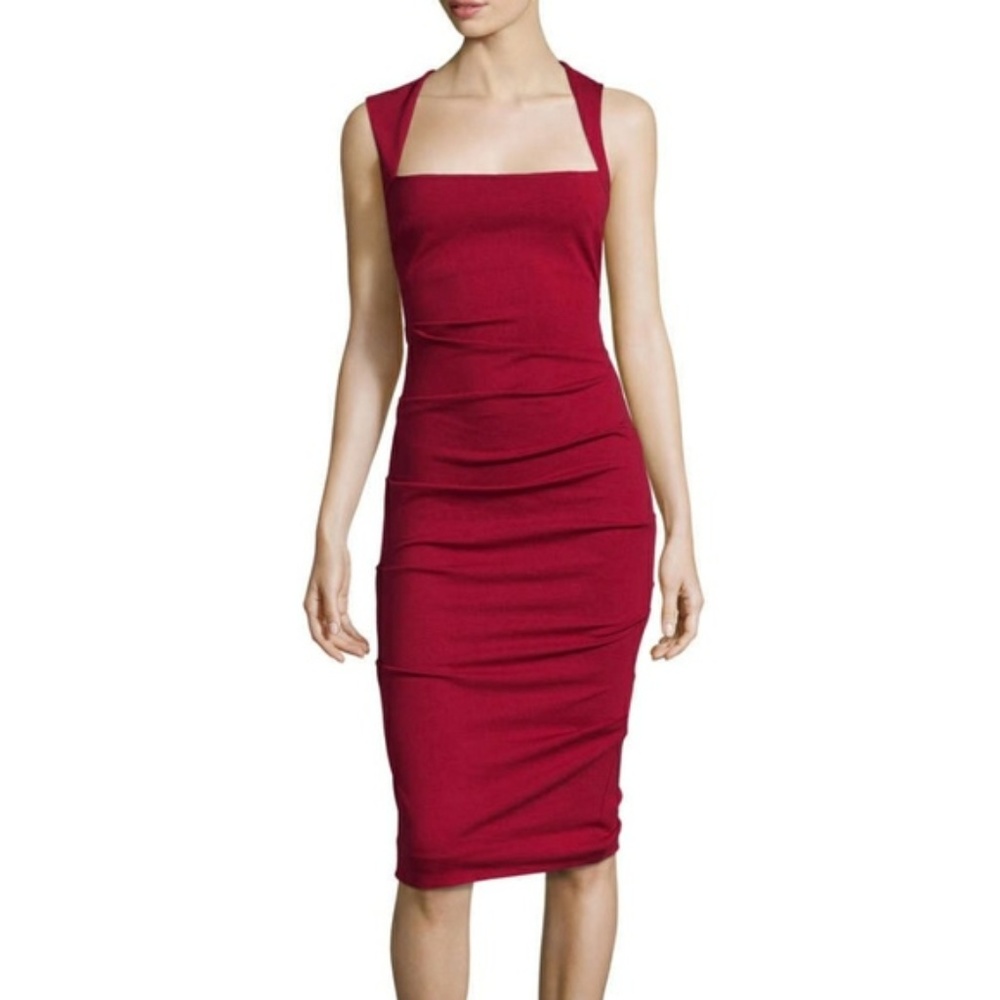 Nicole Miller Collection Red Ruched Cocktail Dress